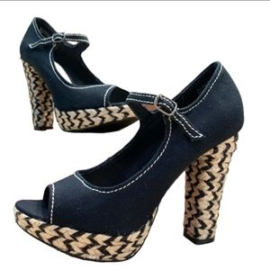 BOHO DESIGN AMERICANA STYLE AMERICAN RAG KALI BLACK MARYJANE STYLE PEEPTOE HEELS